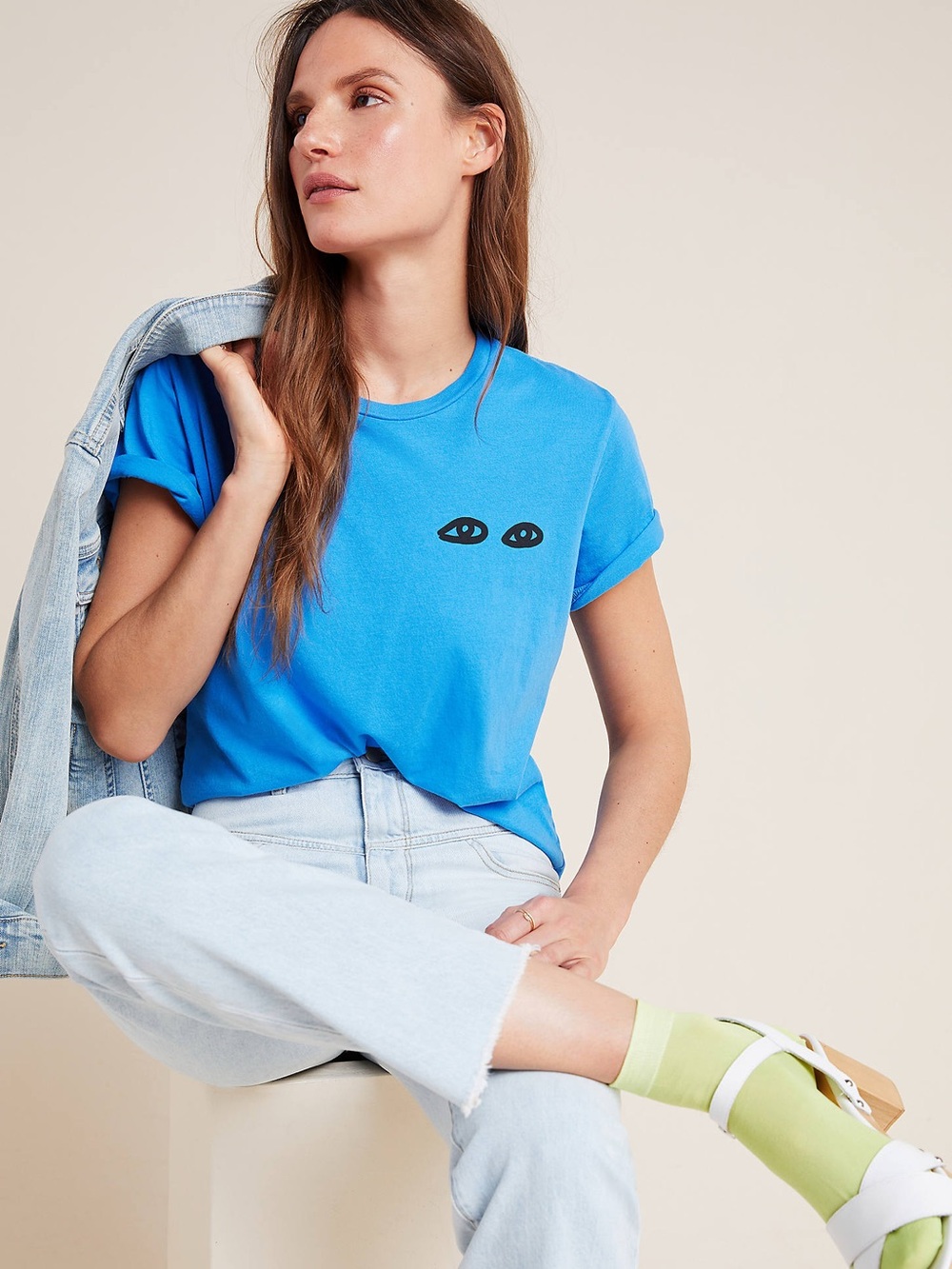 CLARE V. For Anthropologie Les Yeux Graphic Tee In Blue